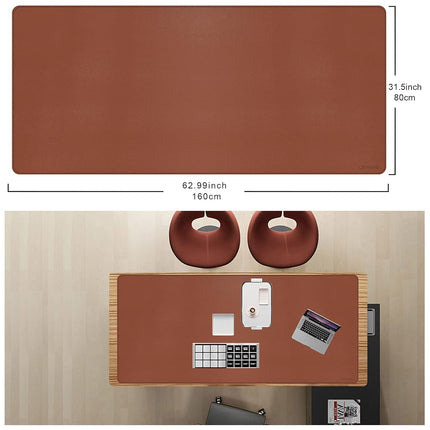 CENNBIE Leather Desk Mat,160x80 cm Extended Mega Size Professional Leather Desk Pad for Full Desk - Super Large XXXXL Large Mouse Pad (Brown)