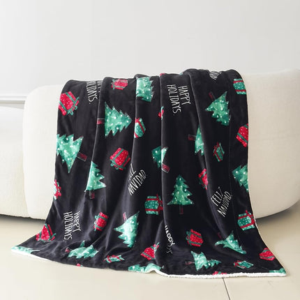 Elegant Comfort Reversible and Ultra-Plush Flannel Fleece-Winter Christmas Sherpa Throw- Lightweight Soft and Cozy-Holiday Decorative Throw, Perfect for Lounging, 50 x 60 inches, Feliz Navidad