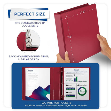 Samsill 1.5 Inch 3 Ring Binders, Made in USA, Economy Round Ring, Clear View Cover, 325 Sheet Capacity - for School, Home, Office - Red, 12 Pack