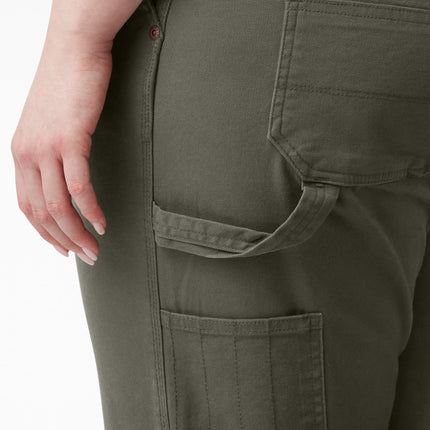 Dickies Women's Plus Size Relaxed Straight Carpenter Duck Pant, Rinsed Moss Green, 24
