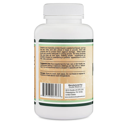 Double Wood Supplements Keratin Hair Growth Vitamin (500mg per Serving, 120 Pills) Keratin Hair Treatment for Men and Women (Vital Protein for Hair, Skin, and Nails) by