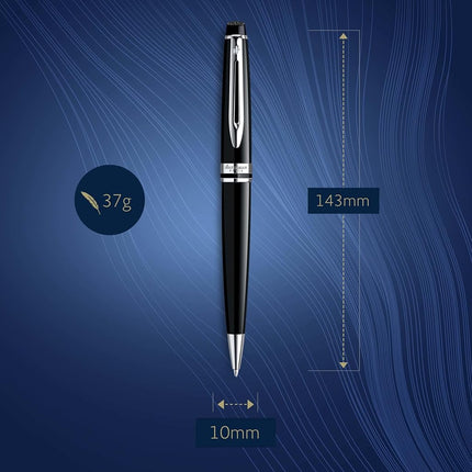 Waterman Expert Ballpoint Pen | Gloss Black with Chrome Trim | Medium Tip | Blue Ink | Gift Box