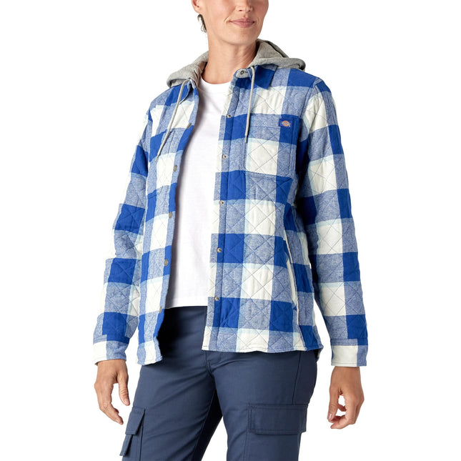 Dickies Women's Flannel Hooded Shirt Jacket, Blue,
