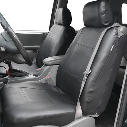 FH GROUP Front Set Faux Leather Car Seat Covers Low Back Seat with Removable Headrest, Universal Fit, Airbag Compatible Car Seat Cover for SUV, Van, Black