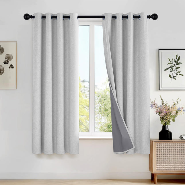 Deconovo Grey Total Blackout Faux Linen Window Cur