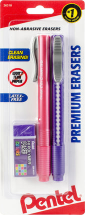 Pentel 3-Piece Eraser Pack, 2 Clic Erasers, 1 Bloc