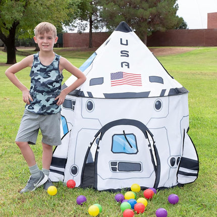 JOYIN Kids Play Tents Indoor Outdoor, Rocket Ship Play Tent, Spaceship Pop up Play Tent for Kids, Toddlers Playhouse Toys, Birthday Gifts for 3 4 5 6 7 8 Year Old Boys & Girls