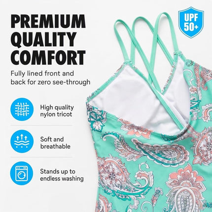 Kanu Surf Girls' Reese UPF 50 Beach Sport Criss-Cross One Piece Swimsuit, Summer Green, 10