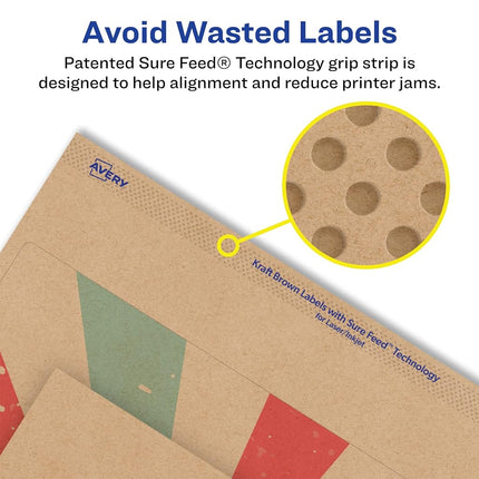 Avery Kraft Brown Square Labels with Sure Feed, 8" x 8", 50 Kraft Brown Labels, Laser/Inkjet Printable Labels