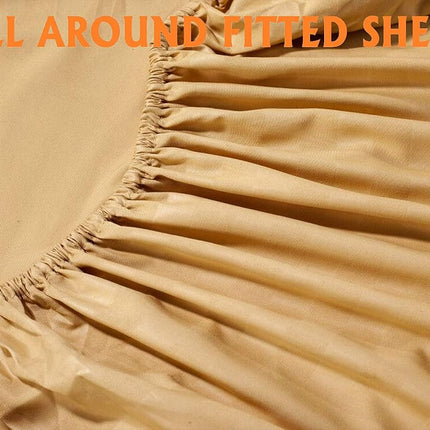 Elegant Comfort Softest and Coziest 4-Piece Sheet Set - 1500 Premium Hotel Quality Microfiber - Luxurious Wrinkle Resistant 4-Piece Damask Stripe Bed Sheet Set, Twin XL, Camel/Gold