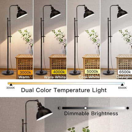 Lampadaire industriel réglable PARTPHONER, lampe de lecture rustique de style ferme à finition noire vieillie, lampadaire moderne avec télécommande et abat-jour en métal pour salon, chambre, bureau, hôtel