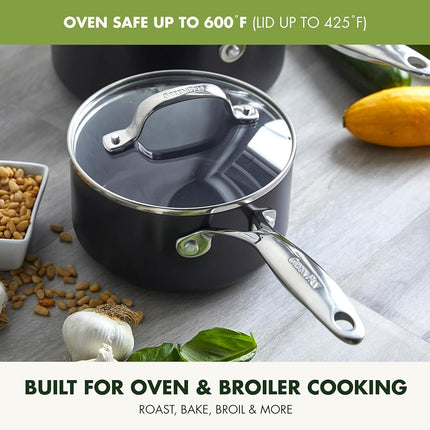 GreenPan Valencia Pro Batterie de cuisine saine en céramique antiadhésive, anodisée dure, comprenant des casseroles de 1,9 L et 2,8 L avec couvercles, sans PFAS, compatible induction, lavable au lave-vaisselle, compatible four, grise