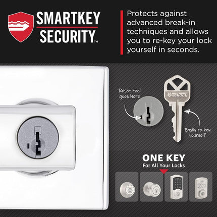 Kwikset Breton Entry Door Handle with Lock and Key, Secure Keyed Reversible Lever Exterior, Doorlock, for Front Entrance and Bedrooms, Polished Chrome, Pick Resistant Smartkey Rekey Security