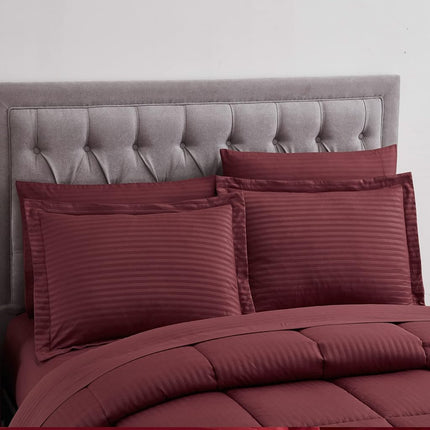Sweet Home Collection 2 Pillowcases & 2 Shams & Bed Skirt All Season Warmth, Fine Double Brushed Microfiber/100% Fiber Fill, Dobby Burgundy, Queen