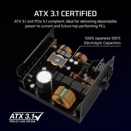 Corsair RM750x ATX Fully Modular Low Noise ATX 3.1 Compatible PCIe 5.1 Power Supply, Cybenetics Gold Efficiency, Plug 12V, 2x6, Black