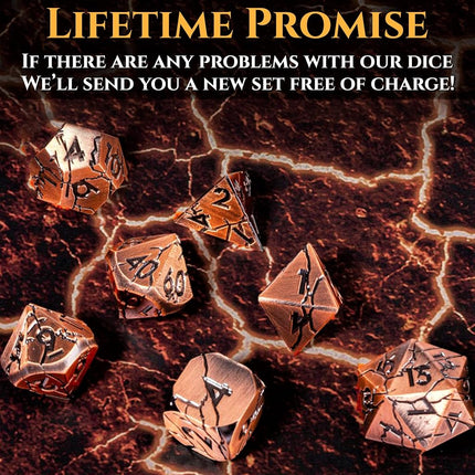 DND Metal Dice - Archaic Ruins Cracked Metal Dice - Copper Polyhedral Dice Set for RPG D&D MTG Pathfinder and More - Beautifully Detailed Dungeons and Dragons Dice Set