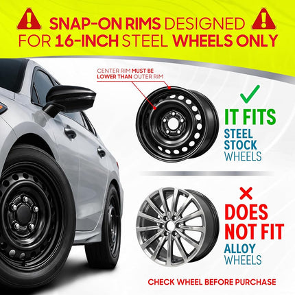 BDK (4-Pack Premium 16" Wheel Rim Cover Hubcaps OEM Style for Toyota Camry Style Replacement Snap On Car Truck SUV Hub Cap - 16 Inch Set