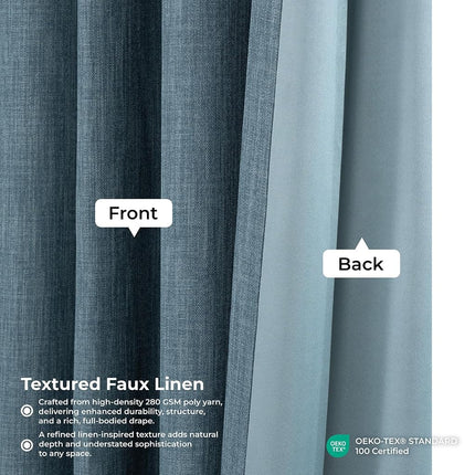 HPD Half Price Drapes Faux Linen Textured Room Darkening Curtains for Bedroom 108 Inches Long (1 Panel), 100W X 108L Extra Wide Curtains for Living Room Home Decor, Reverie Blue