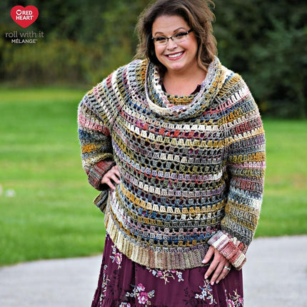 Red Heart Roll with It Melange Yarn, 3 Pack, Green Room 3 Count