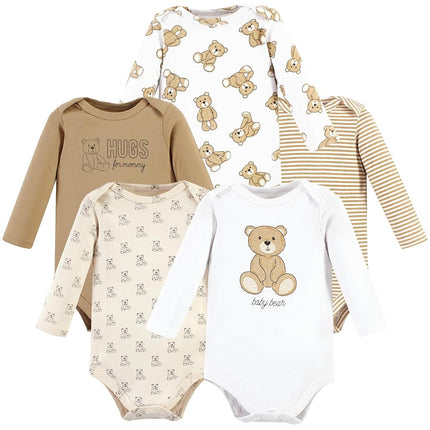 Lot de 5 grenouillères à manches longues en coton pour bébé unisexe Hudson Baby, motif oursons, 18-24 mois