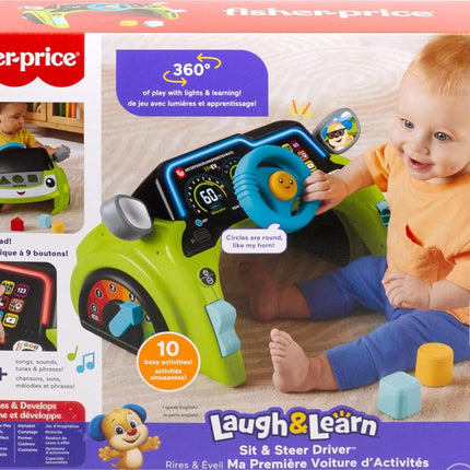 Fisher-Price Baby & Toddler Learning Toy Laugh & Learn Sit & Steer Driver Car Activity Center with Smart Stages for Ages 6+ Months, JDY43