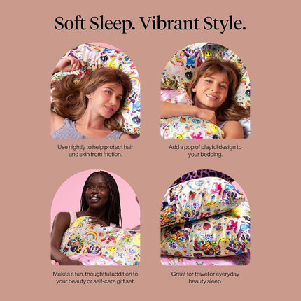Kitsch x Lisa Frank Satin Pillowcase with Zipper for Hair & Skin, Softer Than Silk Pillow Cases, Wrinkle-Free, Smooth and Cooling Satin Pillow Covers Queen Size 19x26-The Fantastic World of Lisa Frank