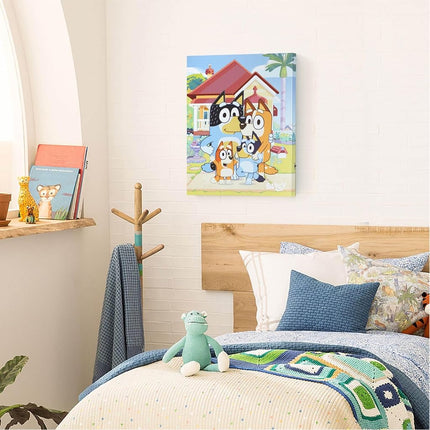Idea Nuova Bluey LED Wall Art for Kids,11.5 x 15.75 Inch Light-Up Canvas Décor with Hanging Hooks, Battery Operated Night Light for Toddlers & Children’s Bedrooms or Playrooms