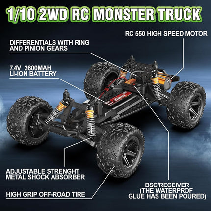 1:10 Big Rc Cars 46cm Long,2WD Fast Remote Control Car Trucks,45+KM/H