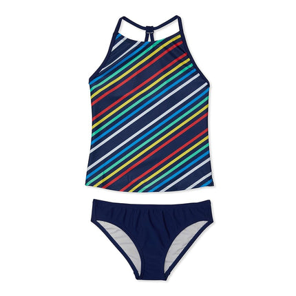 Speedo -Womens Printed High Neck Tankini Set (Big Kids) Blue Harmony 14 Big Kids