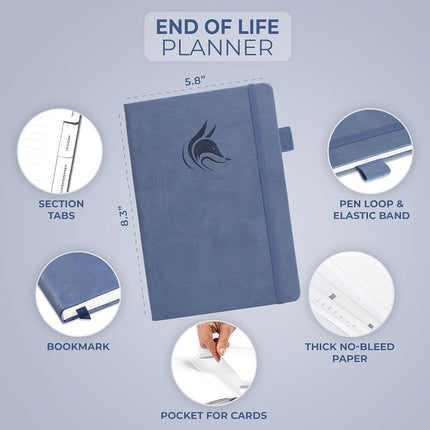 Clever Fox End of Life Planner, When I Die Organizer 5.8”x8.3” Smoke Blue