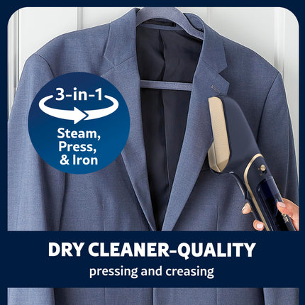 Conair SteamStylist 3-in-1 Steam, Press and Iron Steamer for Clothes, With Fabric Shaver, Extra Water Tank and Storage Bag, For Home, Office or Travel, Amazon Exclusive, Midnight Blue