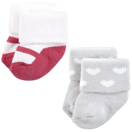 Hudson Baby Baby Girls' Cotton Rich Newborn and Terry Socks, Mom and Dad Girl Pink Black 12-pack, 6-12 Months
