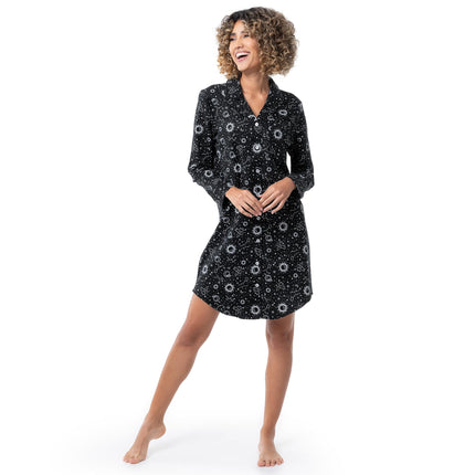 Fruit of the Loom Women's Flannel Sleep Shirt, Cosmic Sky, 2X