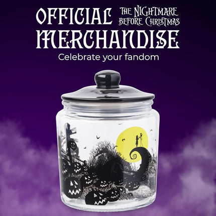 Silver Buffalo Disney L'Étrange Noël de Monsieur Jack de Tim Burton, Scène de Cimetière sur la Colline de la Lune, Bocal en Verre pour Biscuits, Friandises, Bonbons, avec Couvercle (Petit)