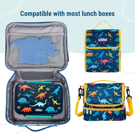 Wildkin Kids Ice Packs (4 Packs) for Boys & Girls, Perfect for Daycare & Preschool Slim & Reusable Ice Packs, Keep Lunches Fresh & Cool for School & Travel, Portable Ice Packs for Kids (Dinosaur)
