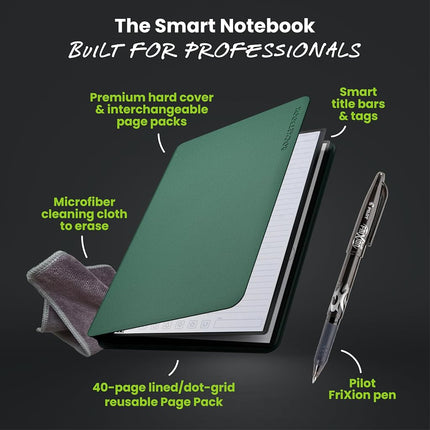 Rocketbook PRO 2.0 Reusable Digital Notebook - Smart Notepad A4 Green, Wirebound Note Book To Do List Pad, Dotted and Lined Paper with Frixion Erasable Pen and Wipe, Office Gadget with Rocketbook App