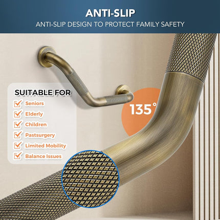 Grab Bars for Bathtubs and Showers- 1-1/4 x 16 Angled Shower Grab Bar for Seniors Knurled Stainless Steel Handicap Grab Bars for Wall (Antique Bronze, 1 Pack)