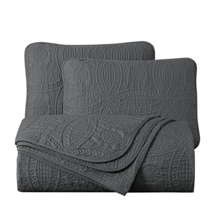 Chezmoi Collection Austin 3-Piece Oversized Bedspread Coverlet Set (Queen, Charcoal), Microfiber
