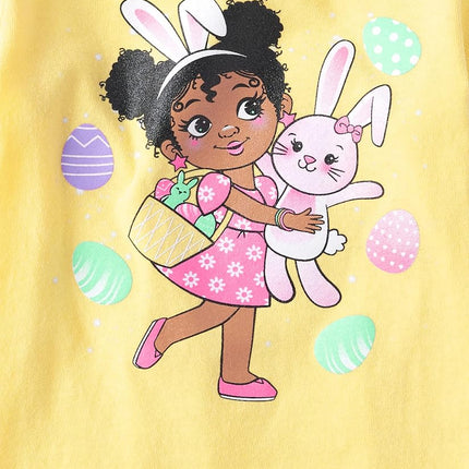 The Children's Place Camisetas gráficas de manga corta para bebés y niñas pequeñas para todas las vacaciones y cumpleaños, con diseño de conejo amarillo, talla 3T