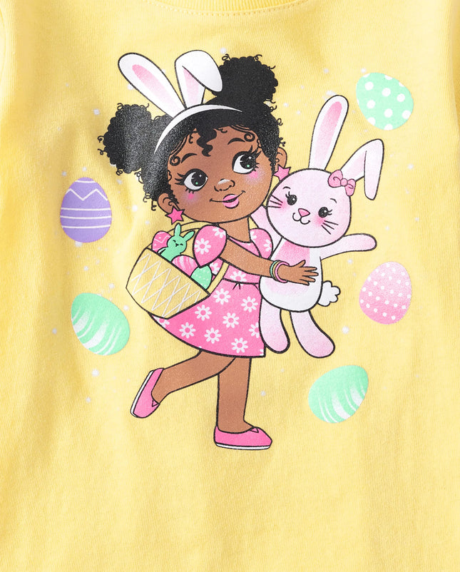 The Children's Place Baby Girls' and Toddler All Holidays,Birthdays Short Sleeve Graphic T-Shirts, Yellow Bunny Girl, 3T