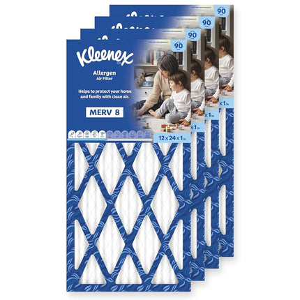 Kleenex Allergen Air Filter 12x24x1 Inches - 8 MERV RATING (4-Pack)