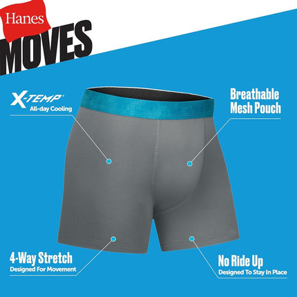 Hanes Boys Performance Tween Boxer Briefs Underwear, Assorted Prints & Solids, 6-Pack, Black/Grey - 6 Pack, Large