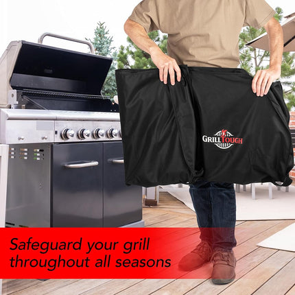 GrillTough Heavy Duty BBQ Grill Cover for Outdoor Grill – Waterproof, Weather Resistant, UV & Fade Resistant with Adjustable Straps – Gas Grill Cover for Weber, Charbroil (147L x 61W x 122H cm)