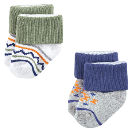 Luvable Friends Baby, Orange Blue Aztec, Unisex Newborn Terry Socks, 6-12 Months, (Pack of 12)