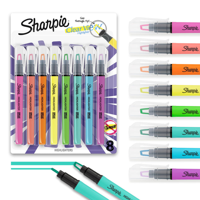 Sharpie Clear View Highlighters 8/Pkg-Yellow, Gree