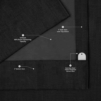 HPD Half Price Drapes Faux Linen Textured Room Darkening Curtains for Bedroom 84 Inches Long (1 Panel), 100W X 84L Extra Wide Curtains for Living Room Home Decor, Essential Black