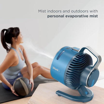 Ventilateur Shark FlexBreeze HydroGo + chargeur de voiture – Ventilateur portable ultra-puissant qui humidifie l'intérieur et l'extérieur, 5 vitesses, 2 modes bonus et vaporisation, Myrtille, FA052QBL