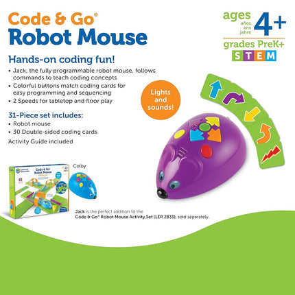 Learning Resources Code & Go Robot Mouse, Ages 4+, Screen-Free Coding Toy, STEM Learning for Kids, Includes 30 Coding Cards, Gifts For Kids