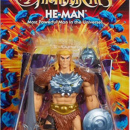 Masters of the Universe Origins & ThunderCats 5.5 Inch Posable Action Figure He-Man, 1980s Crossover Toy, Removable Armor, Sword, Shield & Mini Comic, JFW98