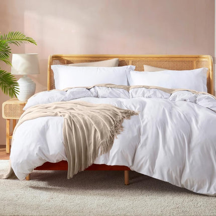 Nestl Queen Duvet Cover Set with Comforter Insert - White 4 Piece 90x90 Duvet Cover & 2 Pillow Shams with White Quilted Down Alternative Comforter, Ultra Soft, All Season